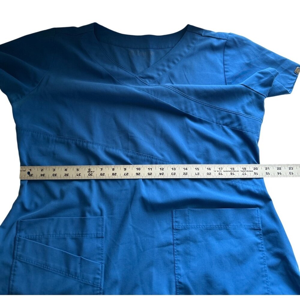 Greys Anatomy By Barco Blue Scrub Top XL V-Neck Short Sleeve With Pockets - Picture 7 of 9